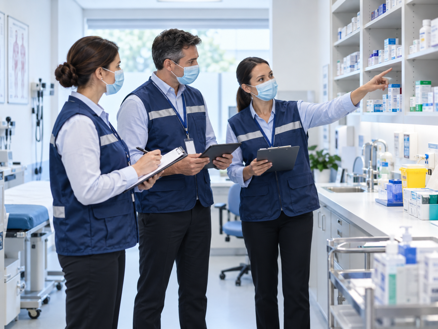 Equipo técnico revisando un establecimiento sanitario